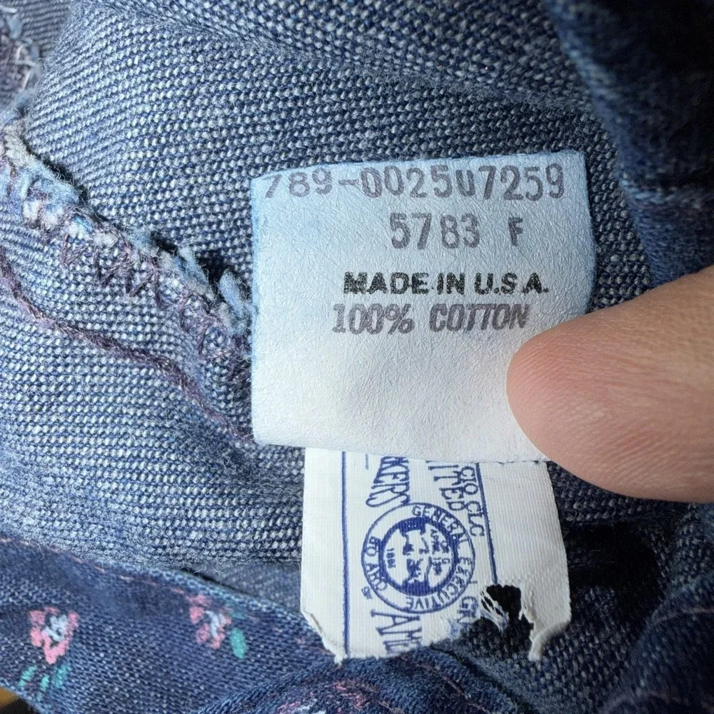 Vintage OshKosh B'gosh Bib Overalls Girls 3T Blue Denim Floral Print USA Rare
